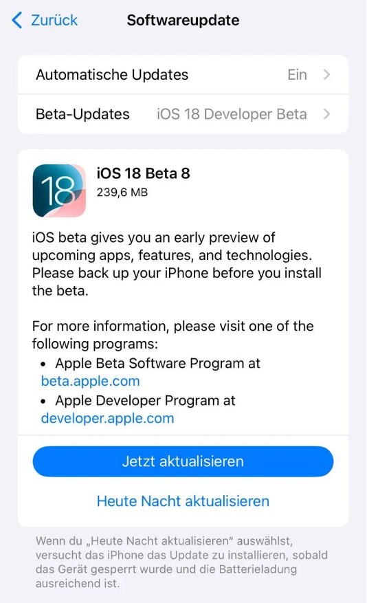 南区街道苹果手机维修分享苹果 iOS / iPadOS 18 开发者预览版 Beta 8 发布 